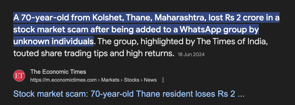 70 year old from Thane Maharashtra lost 2 crore in stock market scan involving Whatsapp group